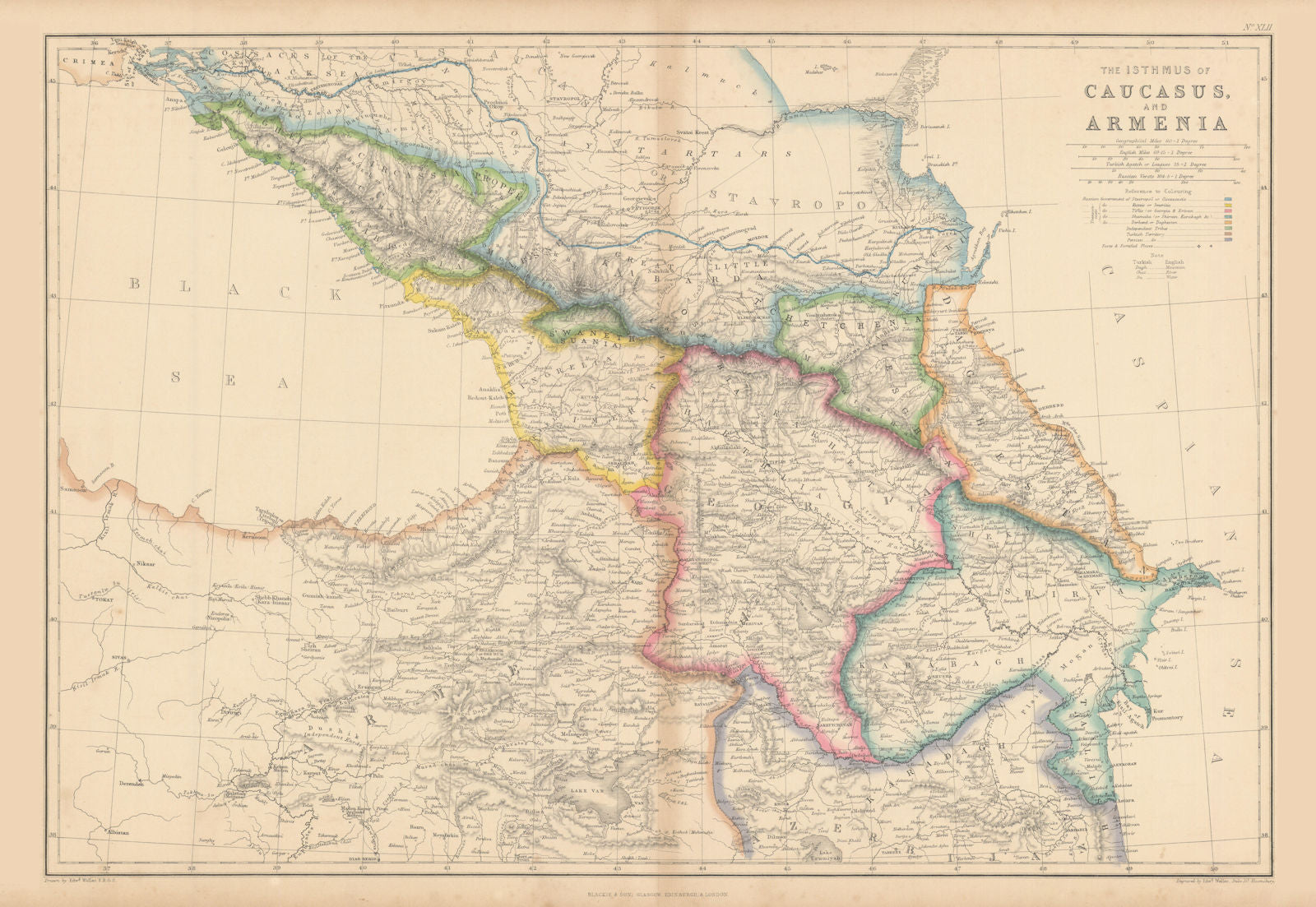 The Isthmus of Caucasus & Armenia by Edward Weller. Georgia Azerbaijan 1860 map